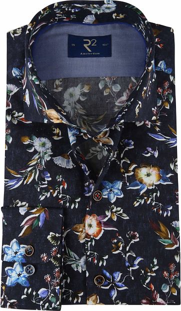 R2 Hemd WS Blumen Dunkelblau