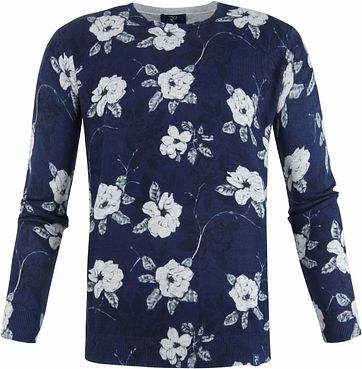 R2 Knit Pullover Flowers Navy