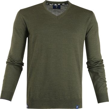 R2 Knit Pullover V-Neck Dark Green