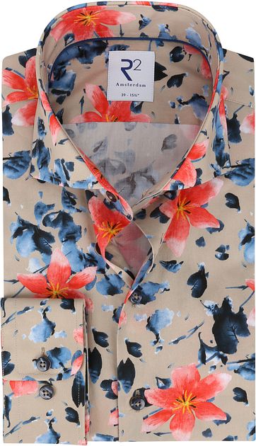 R2 Overhemd Beige Bloemen