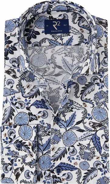 R2 Overhemd Bloemen Blauw