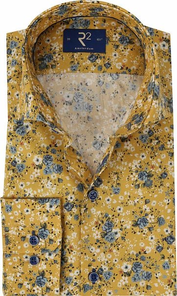 R2 Overhemd Bloemen Okergeel