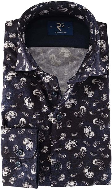 R2 Overhemd Donkerblauw Paisley