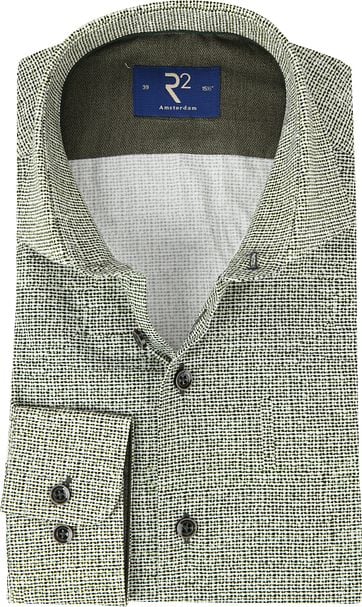 R2 Overhemd Poplin Groen r2 kopen in de aanbieding