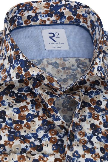 R2 Overhemd Print Bruin Blauw