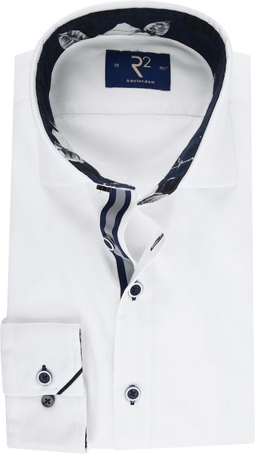 R2 Overhemd Uni Navy Bloem Wit