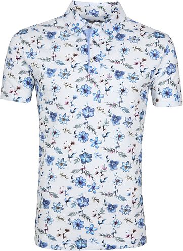 R2 Poloshirt Piquet Bloemen Blauw r2 kopen in de aanbieding