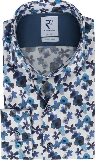 R2 Shirt Dark Blue Flowers