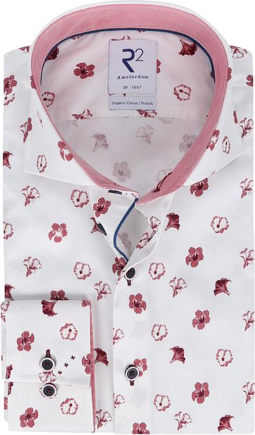 R2 Shirt White Flowers Red