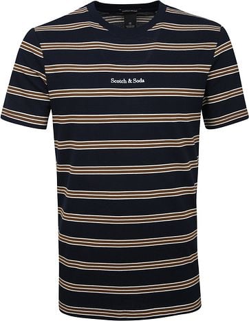 Scotch & Soda T-shirt Streifen Navy Braun