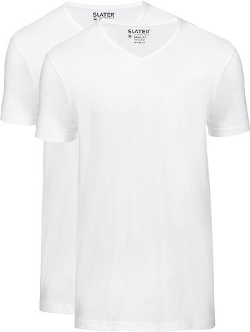Slater 2-pack Basic Fit T-shirt V-hals Wit