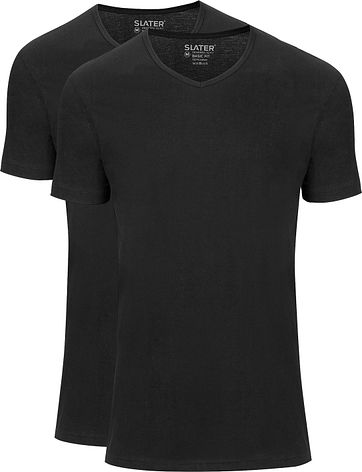 Slater 2er-Pack Basic Fit T-shirt V-Ausschnitt Schwarz