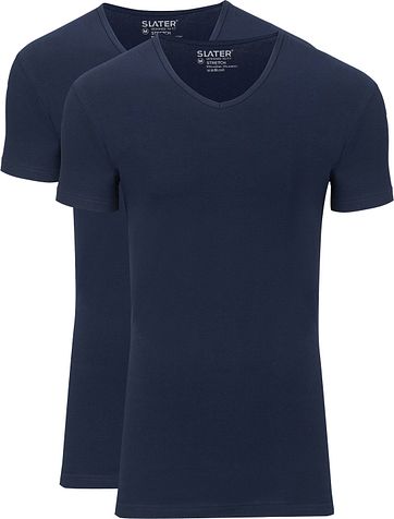Slater 2er-Pack Stretch V-Ausschnitt T-shirt Dunkelblau