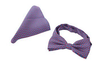 Smoking Fliege + Einstecktuch Seide Blau Rot