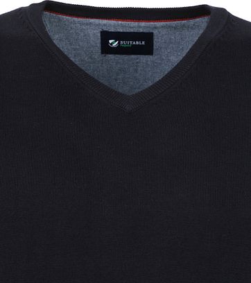 Suitable Cotton Vini Pullover V-Neck Dark Blue