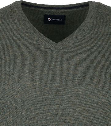Suitable Fijn Lamswol 12 garen Pullover V-Hals Groen