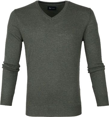 Suitable Fine Lambswool 12 gauge Pullover V-Neck Green