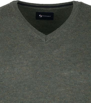 Suitable Fine Lambswool 12 gauge Pullover V-Neck Green