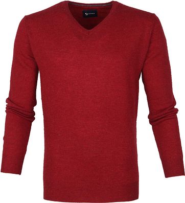 Suitable Fine Lambswool 12 gauge Pullover V-Neck Red