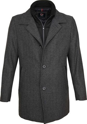 Suitable Geke Coat Herringbone Antraciet