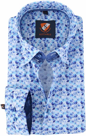 Suitable Hemd Blau Grafik 149-5