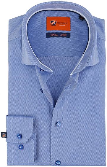 Suitable Hemd Herringbone Blau