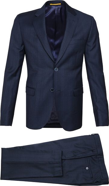 Suitable Kostuum Strato Navy Ruit