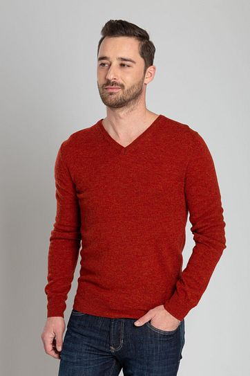 Suitable Lamswol Pullover V-Hals Oranje