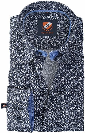 Suitable Overhemd Donkerblauw Print 147 4 suitable kopen in de aanbieding