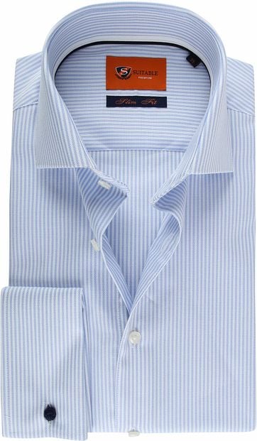 Suitable Overhemd Dubbelmanchet Blauw