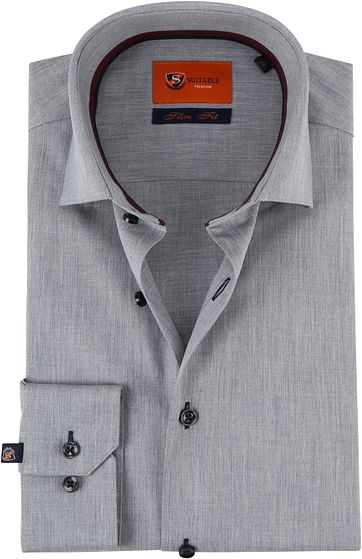 Suitable Overhemd Sf Melange Grijs suitable kopen in de aanbieding