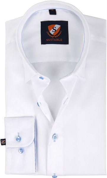 Suitable Overhemd Wit Blauw Twill suitable kopen in de aanbieding