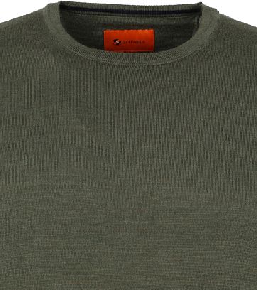 Suitable Pullover Merino O-neck Donkergroen