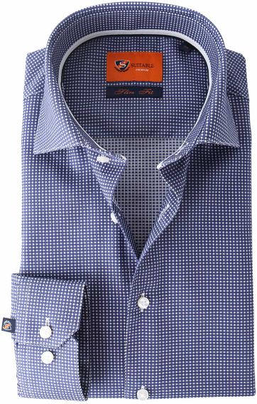 Suitable Shirt Navy Checks Dot