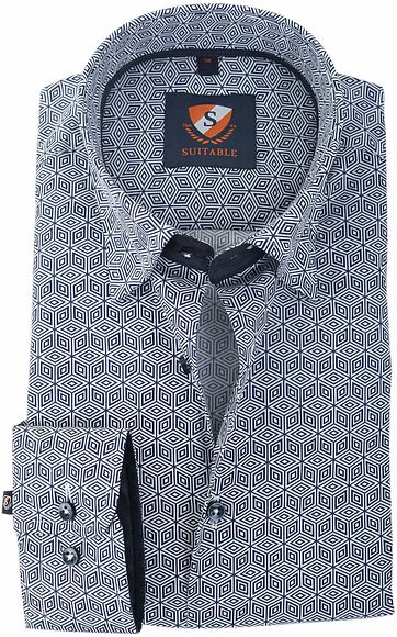 Suitable Shirt Navy Print 147-3