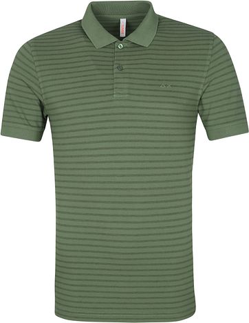 Sun68 Poloshirt Cold Dye Stripes Olive Grun