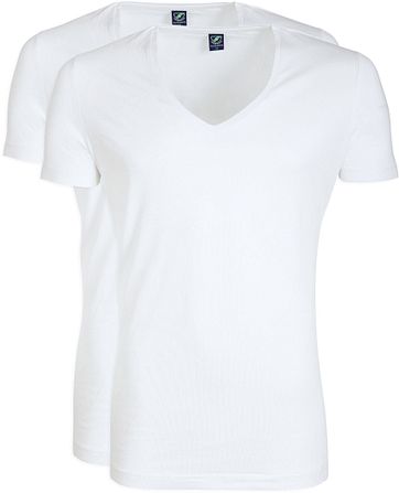 Tiefer V-Ausschnitt 2-Pack Stretch Bambus T-Shirt Weiß