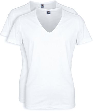 Tiefer V-Ausschnitt 2-Pack Stretch T-Shirt Weiß