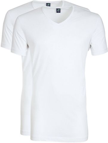 V-Ausschnitt 2er Pack Bambus T-Shirt Weiß