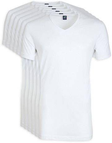 V-Ausschnitt 6-Pack Bambus T-Shirt Wei&szlig;