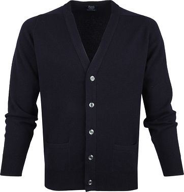 William Lockie Lammwolle Cardigan Navy
